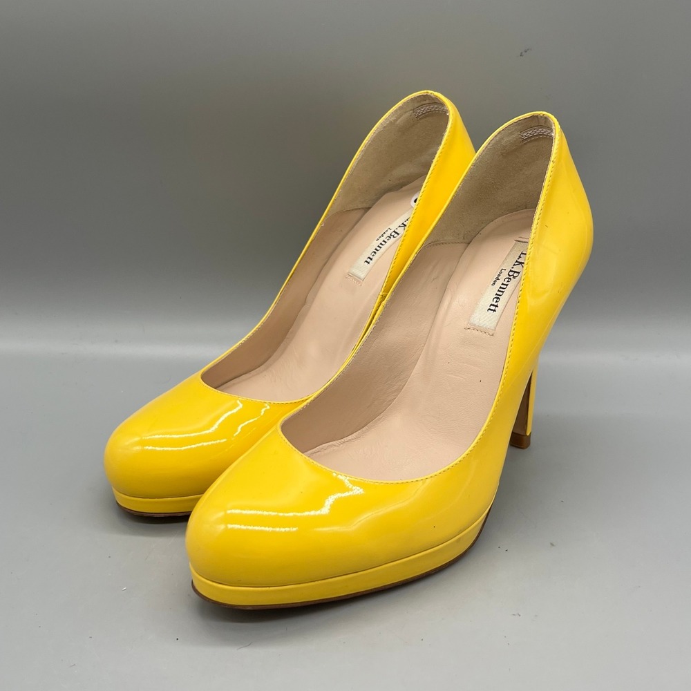 LK Bennett Shoes Womens 8.5 Yellow Patent Leather Platform Stiletto Heels Pumps - Picture 3 of 11